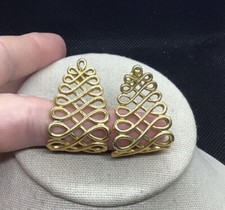 Vintage Gold Tone Costume Chunky  Wide Unique Half Hoop Drop Earrings B747