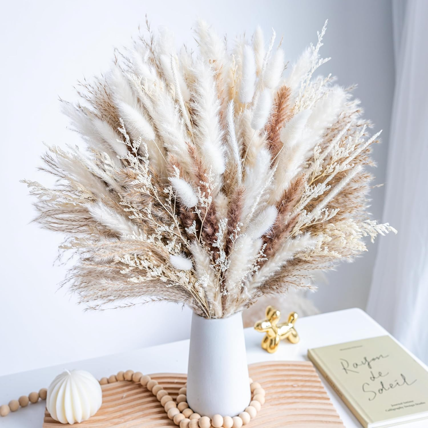 96PCS Natural Dried Pampas Grass Boho Home Decor Bouquet Phragmites Dried Flower
