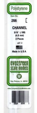 Evergreen 266 Styrene 14" Channel .188" .48cm pkg 3