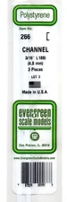 Evergreen 266 Styrene 14" Channel .188" .48cm pkg(3)