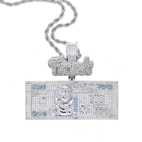 5AAA+ CZ Hip Hop Ice Out TIME IS MONEY DOLLAR Pendant Chain 14k Real Gold Plated - Picture 12 of 13