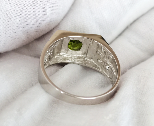 Natural Diamon Cut Fresh Green Peridot Sterling Silver 925 Handmade Plain Ring - Picture 4 of 6