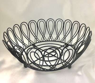 Black Metal Basket Round Fruit Bread Farmhouse Decor Table Decor Country