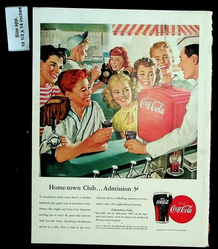 1947 Coca-Cola Soda Home Town Club Admission Diner Vintage Print Ad 29382