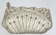 Vintage La Regale Beaded Cross Body Evening Clutch Purse Cream
