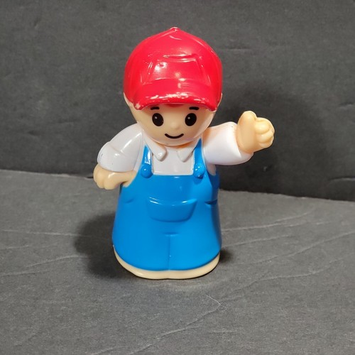 Mega Bloks Blocks Boy Farmer Figure Blue Overalls White Shirt Red Hat - Picture 8 of 10