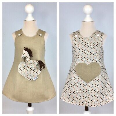 New Born 9 Years Handmade Reversible girl’s dress Orange check Tweed Size