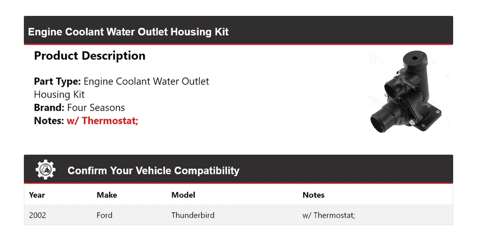 For 2002 Ford Thunderbird Engine Coolant Water Outlet Housing Kit 4 Seasons - Image 2 of 4