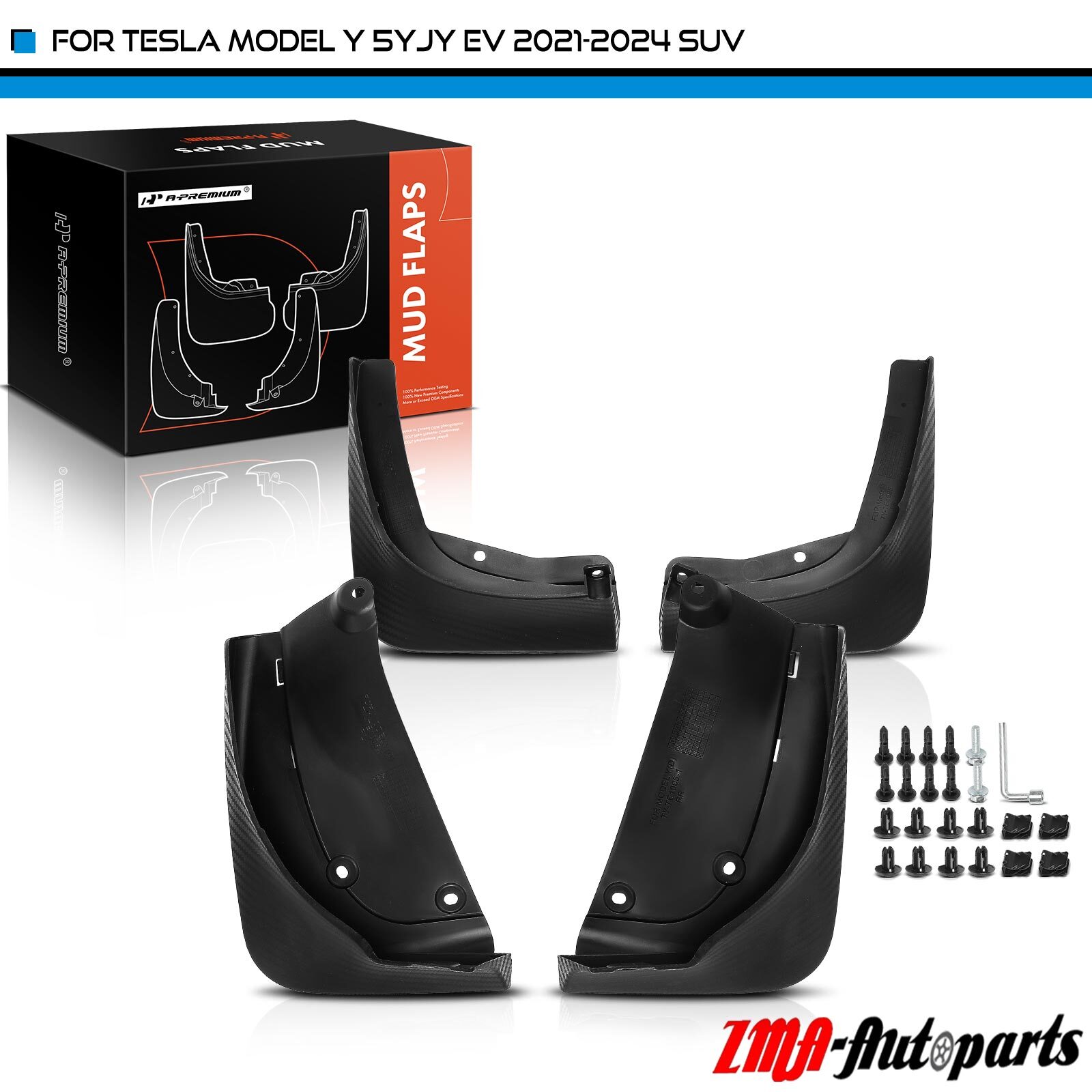 4pcs Splash Guards Mud Flaps for Tesla Model Y 5YJY 2021-2024 SUV Front & Rear