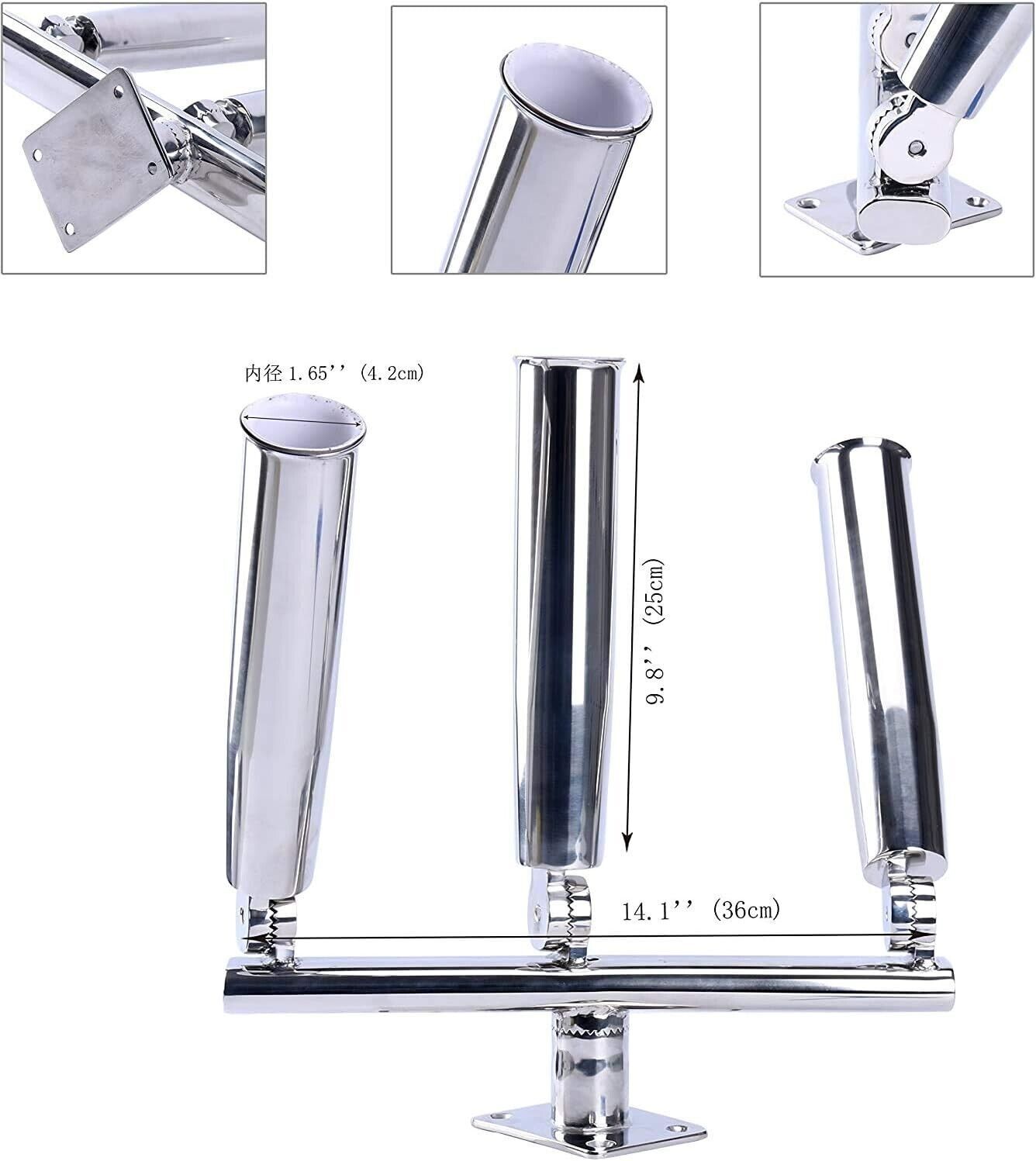 3 Tube Stainless Steel Trident Outrigger Stylish Fishing Rod Holder Deck Mount