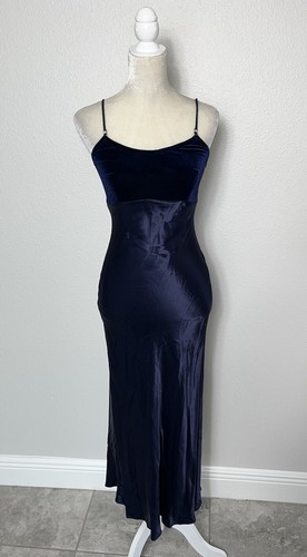 Jessica McClintock Gunne Sax y2k Velvet Satin Maxi Dress Evening Gown Navy 3 / 4 - Picture 5 of 22