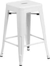 24'' High Backless White Metal Counter Height Stool - Industrial Style Stool
