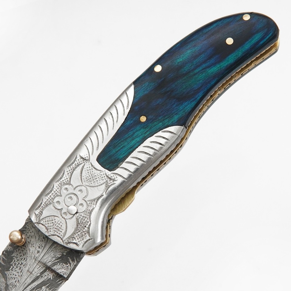 Handmade Feather Damascus Steel Liner Lock Pocket Folding Outdoor ...