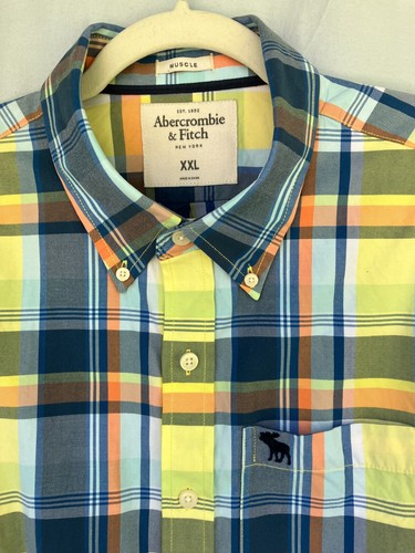 Men's Abercrombie & Fitch Muscle XXL Button Down Bright Summer Plaid - Picture 4 of 8