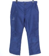 French 60s Blue Moleskin Patched  Repaired Work Chore Pants VTN INDUSTRIES W36