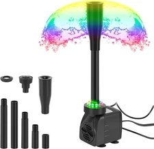 15W 256GPH Submersible Fountain Pump with 12 LED Light,7.2Ft Water Pond Pump, Aq