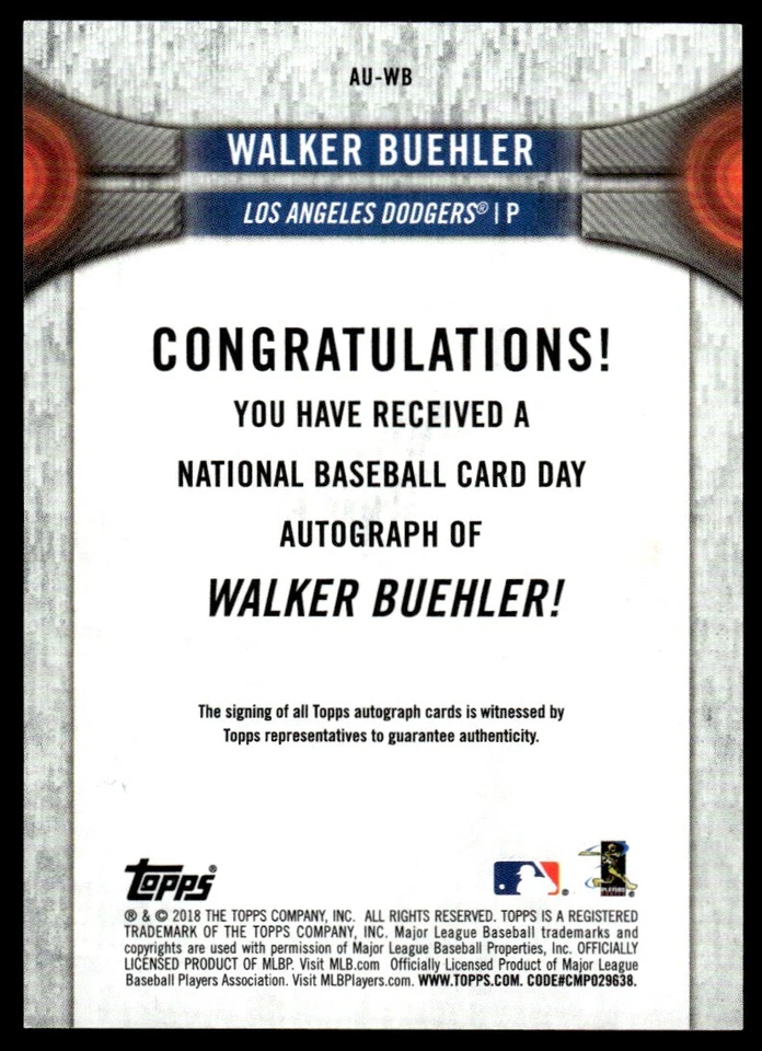 2018 Topps National Baseball Card Day Autographs Walker Buehler Rookie Auto /360 - Image 2 of 2