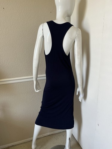 YOUNG FABULOUS & BROKE Navy Blue V-Neck Sleeveless Ruched Racerback Midi Dress M - Picture 5 of 6