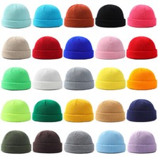Knitted Skull Cap Pullover Beanie Hat, Roll-Up Edge Skullcap Fisherman Watch Cap
