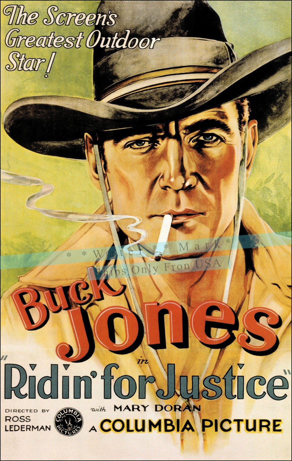 Buck Jones Ridin For Justice 1932 Film Vintage Poster Print Retro Style Wall Art