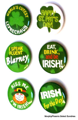 Lot of 6 Novelty St Patricks Day Irish Pin-Back Buttons Assorted Pin ...