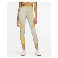 Nike Womens Sculpt Icon Clash 7/8 Seamless Training Tights Yellow Grey MEDIUM