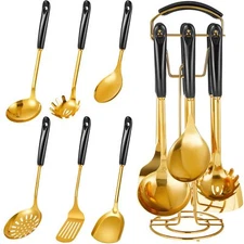 Black and Gold Cooking Utensils Set 7 Pcs Stainless Steel Kitchenware Include...