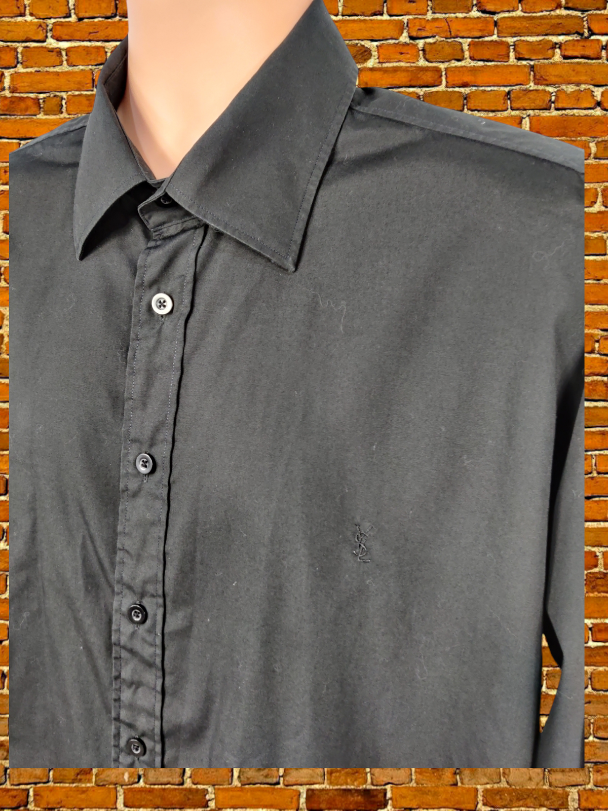 CAMICIA UOMO YVES SAINT LAURENT YSL TAGLIA 17 5" NERA FORMALE DOPPIO POLSINO LAVORO FESTA