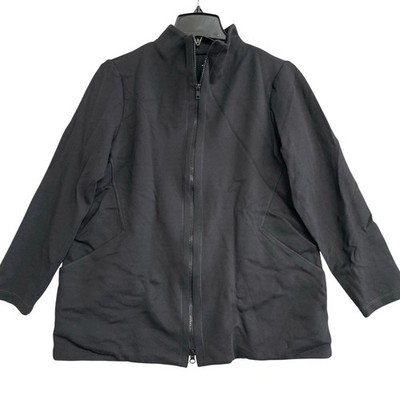 Eileen Fisher Women's M Black Zip-Front Sweat Jacket Tencel Blend Mock  P0581