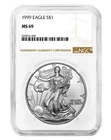 1999 $1 American Silver Eagle NGC MS69 Brown Label