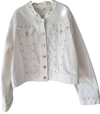 exklusive weiße Escada Jeansjacke mit goldenen Knöpfen und Nieten Gr. 46
