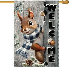 Winter Garden Flag 28X40Inch the Nut Squirrel Welcome Large Garden Flags Yard Po