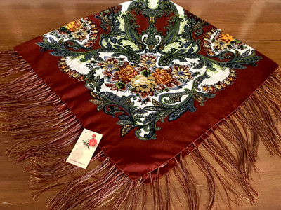 NWT - Pavlovo Posad Russian Shawl / Scarf  - Earth Tone Floral Colors 45'' x 45''
