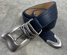 Streets Ahead Blue Leather Belt Womens Medium Handcrafted Statement Designer EUC