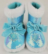 Disney Frozen Anna & Elsa Sequined Slip On Slipper Boots Comfy Size 9/10 New