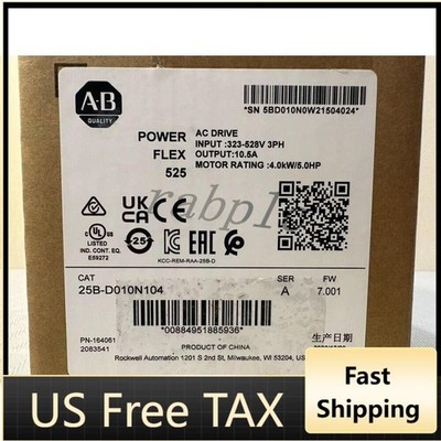 25B-D010N104 New AB Powerflex 525 AC Drive 4KW 5HP 25BD010N104 US Free Tax
