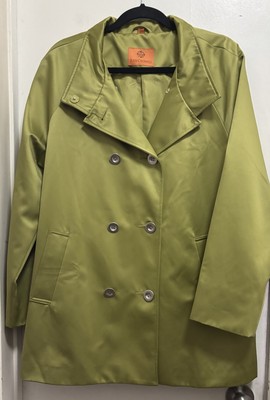 Judy Crowell Lime Green Satin Pockets Lined Double Breasted Jacket Sz M