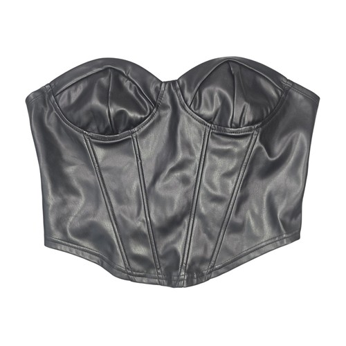 KBW Global Corp Bustier Womens S/M Black Faux Leather Overbust Zipper Top Goth