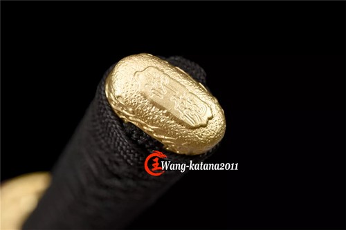Espada Katana Samurai Japonesa de Latón Rojo y Azul Afilada Damasco Acero Espiga Completa - Imagen 6 de 16