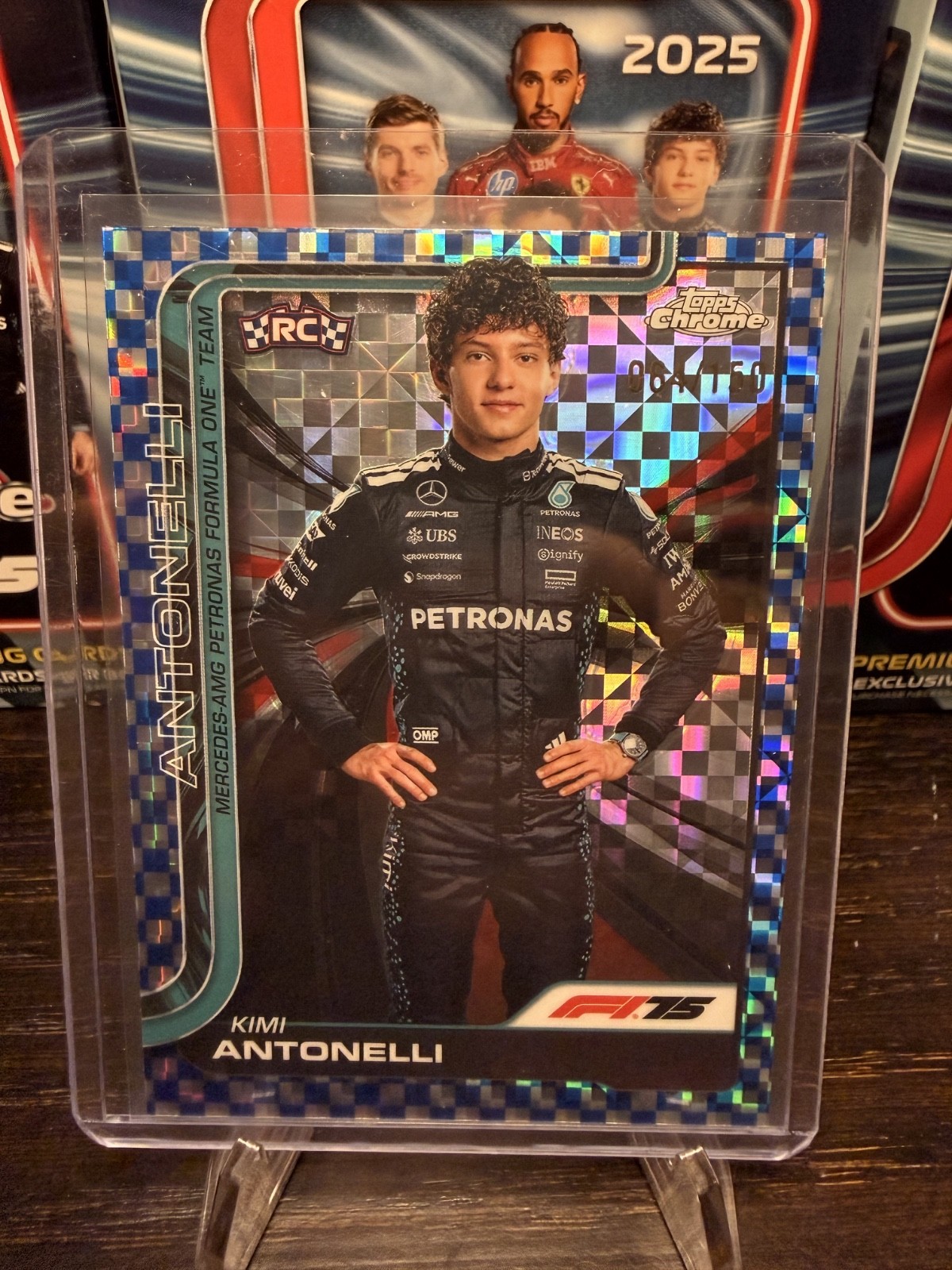 2025 Topps Chrome F1 Kimi Antonelli RC Rookie Portrait Blue Checker 64/150 #8