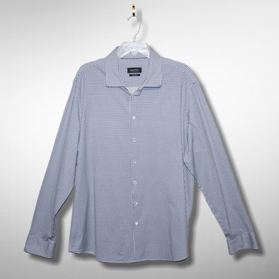 BUGATCHI Men's XXL OoohCotton Tech 8 Way Stretch Shirt White Air Blue Geo Print