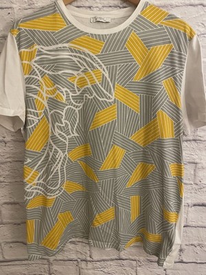 Versace Collection Medusa Graphic Art Tshirt White Gray Yellow Mens Sz XL Large