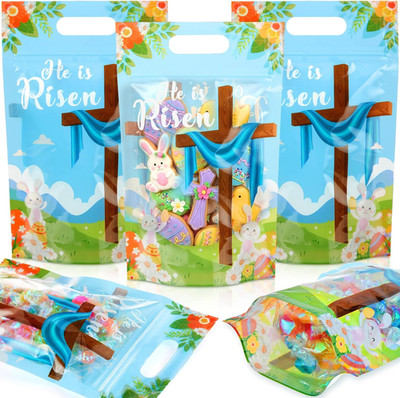 50 Pcs Easter Treat Bags Reusable Easter Zipper Bags He Is Risen Plastic Gift Ba