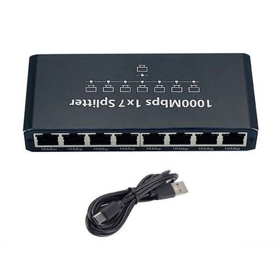 RJ45 Ethernet Splitter 1000Mbps 7 Way LAN Network Connector for Firewall Printer