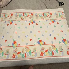 Vintage Baby Receiving Blanket ABC Blocks Teddy Bears Balloons 35 x 25.5
