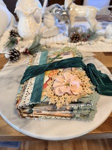 Handmade Vintage Embellished Journal with Lace, Beads, Flowers, Mixed Media