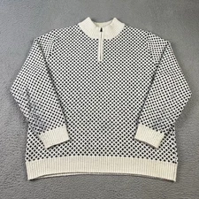 Long Wharf Sweater Mens 2XL White Blue Knit 1/4 Zip Fisherman Pullover