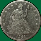 1861 Seated Liberty Half Dollar Very Good VG Coin, Cleaning #35389