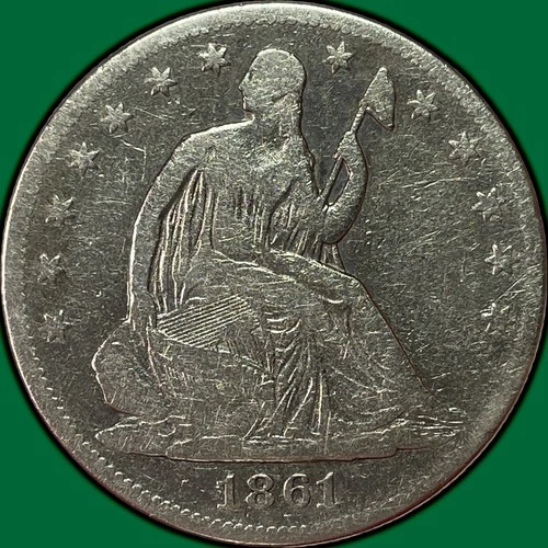 1861 Seated Liberty Half Dollar Very Good VG Coin, Cleaning #35389