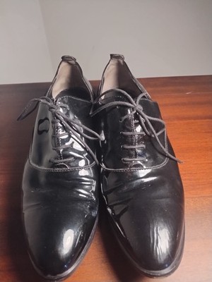 Marina Rinaldi Black Patent Leather Lace-Up Oxfords-Pre-Owned--Women size 39